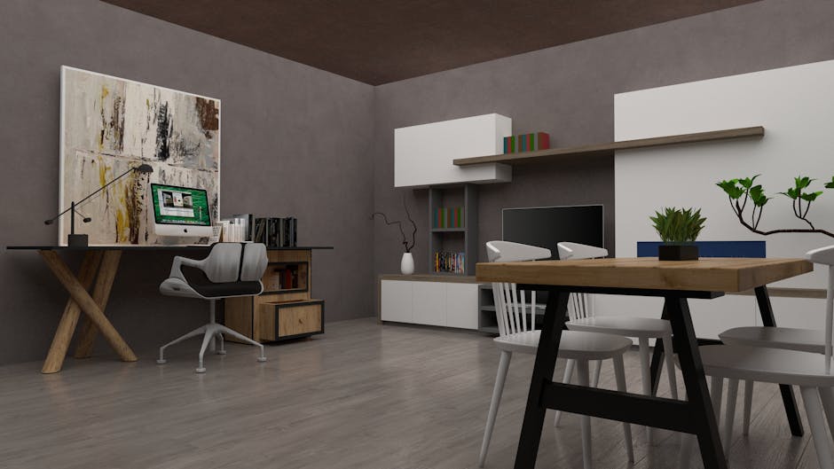 A sleek, modern workspace featuring abstract art, ideal for inspiration.